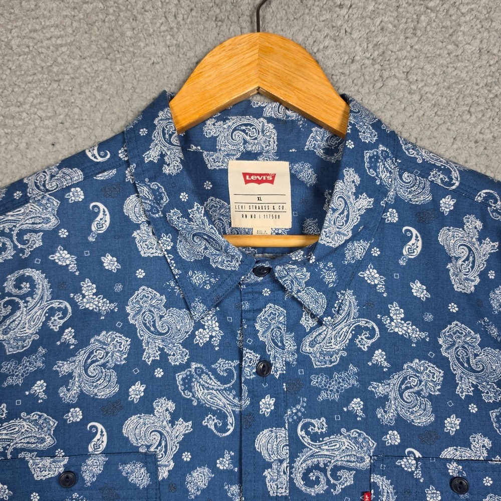 Levis Shirt Mens Size XL Dark Blue Paisely All Over Print Twill Lightweight NEW - Picture 8 of 11